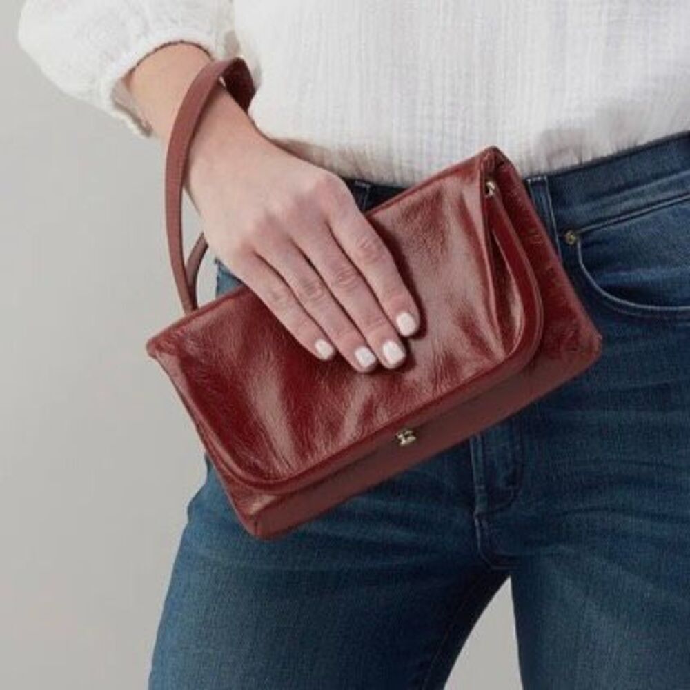 HOBO LAUREN CLUTCH LEATHER WRISTLET WALLET Red Henna Luxury Leather, NWT - Picture 3 of 15